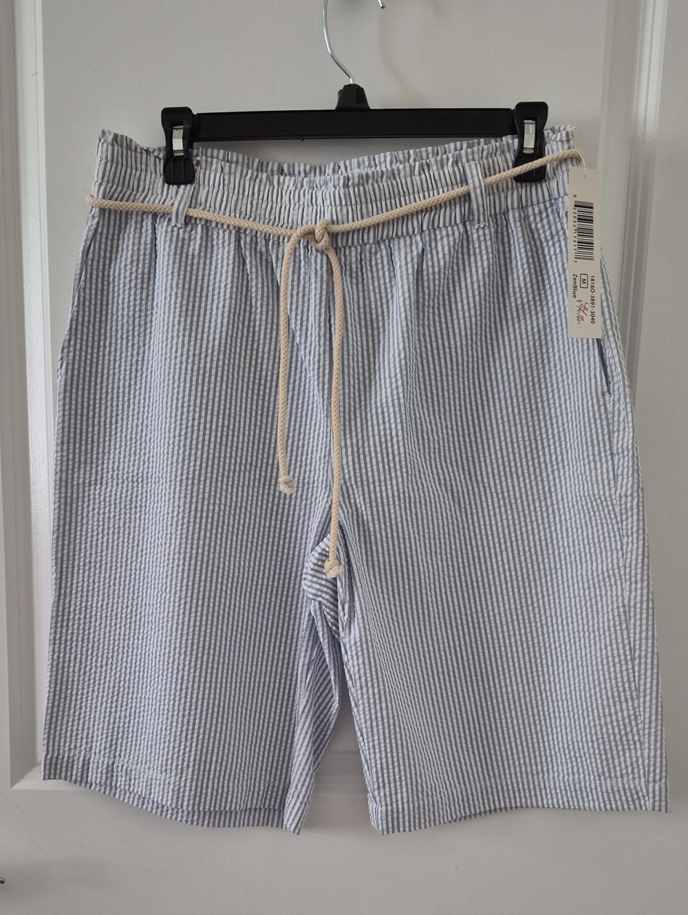 Tribal Light Blue & White Seersucker Shorts with Rope Drawstring